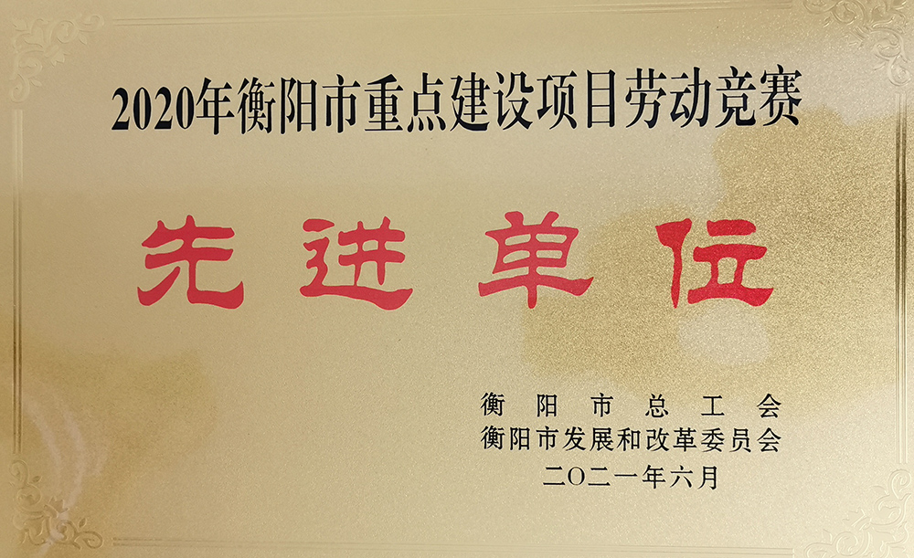 德甲荣获衡阳市重点建设项目2020年劳动竞赛先进单位